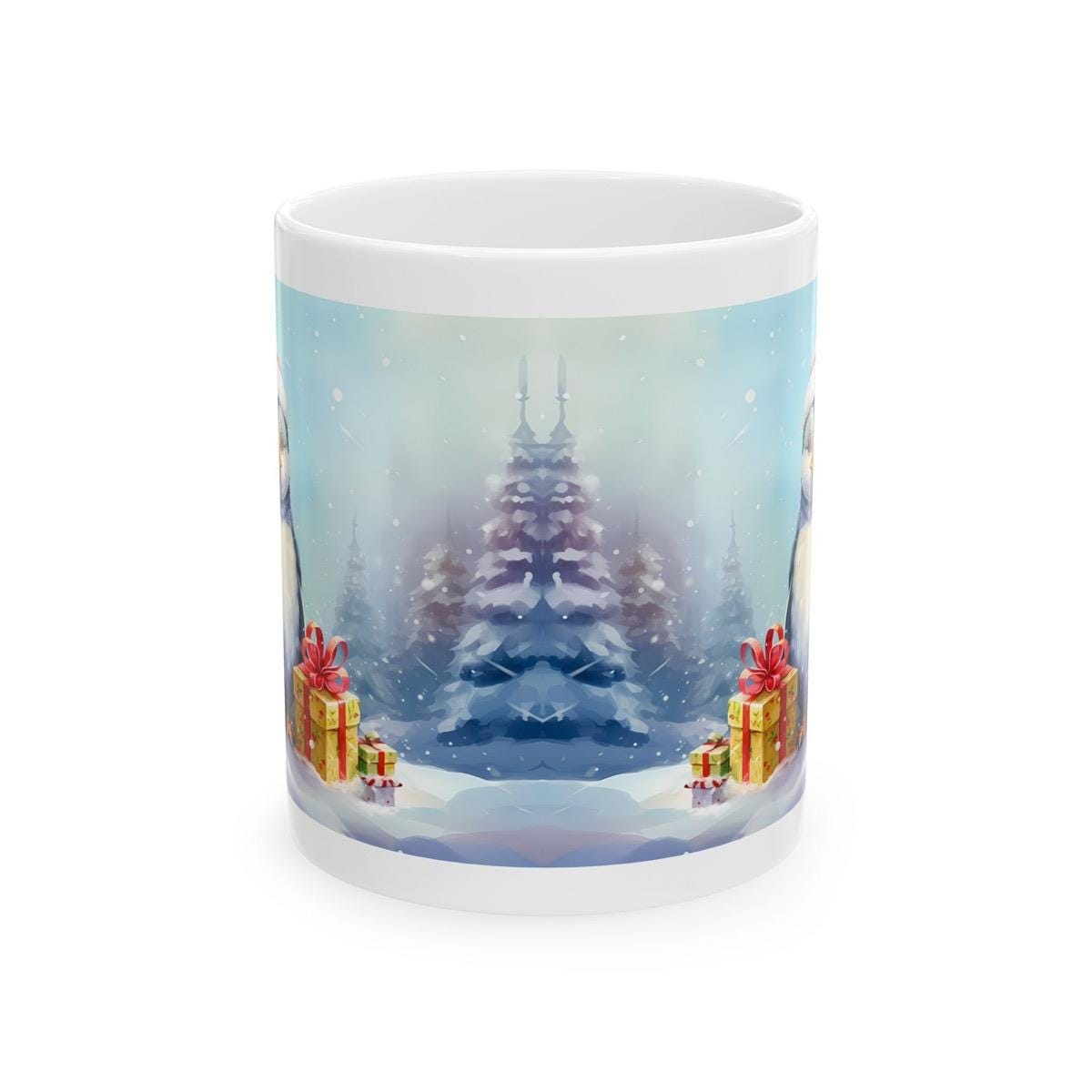 Cute baby penguin christmas mug - secret santa stocking filler gift - gifts drinkware tumbler cup reusable washable reuse ceramic coffee xma