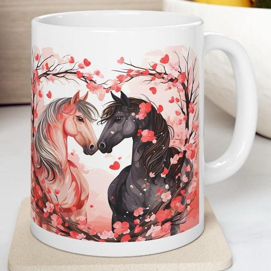 Two horses mug - cute valentine's mug gifts for coffee lovers - drinkware, cup tumblers washable reusable ceramic reuse boyfriend girllfrien