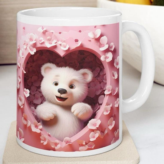 Cute 3d bear mug heart style - gift mugs for coffee lovers - cup, drinkware tumblers girlfriend boyfriend husband reusable ceramic washable