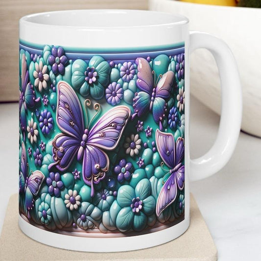 Turquoise purple 3d butterfly mug - perfect for drinking - drinkware washable reusable coffee cup reuse tumbler ceramic xmas mugs tea