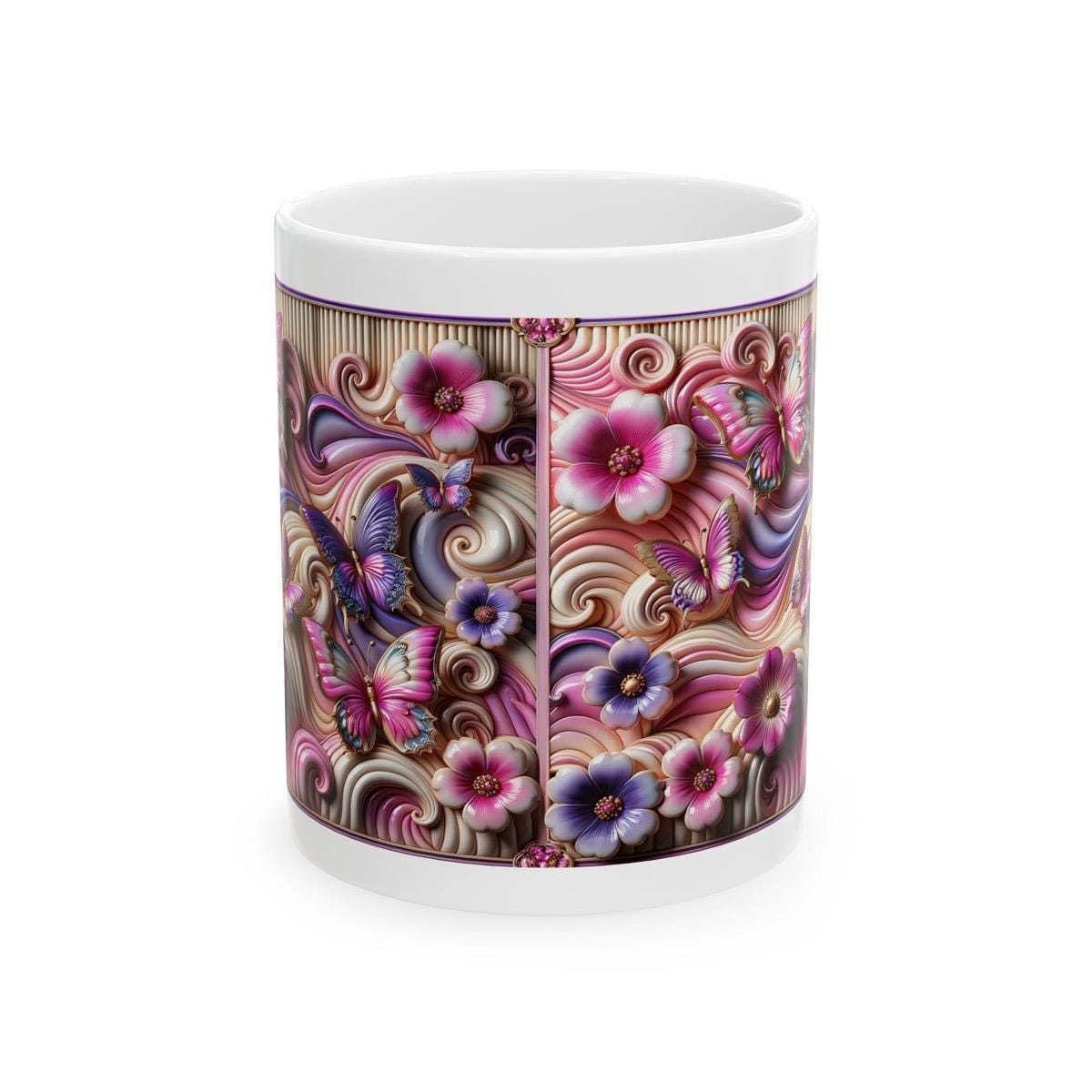 3d swirled butterfly design mug - perfect for coffee and tea - cup, drinkware tumblers bottles reusable washable ceramic reuse xmas mugs fes