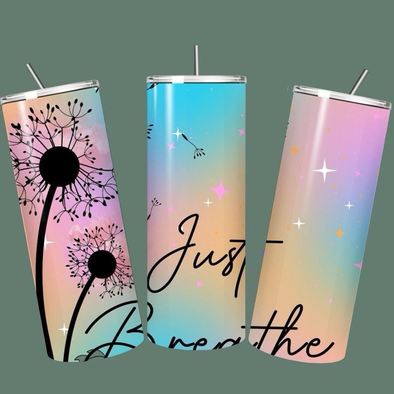 Just breathe self love mental health flower tumbler 20oz - cute design for drinking enthusiasts - portable flask for on-the-go beverages dri