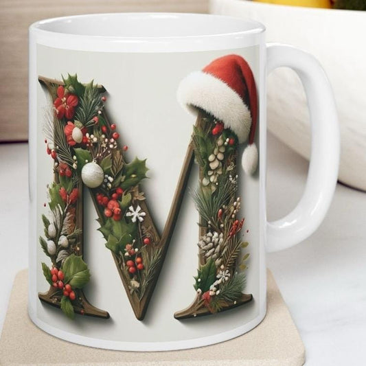 Personalised 'm' edition christmas mug - unique gift for xmas - stocking filler - drinkware washable reusable reuse ceramic cup tumbler coff