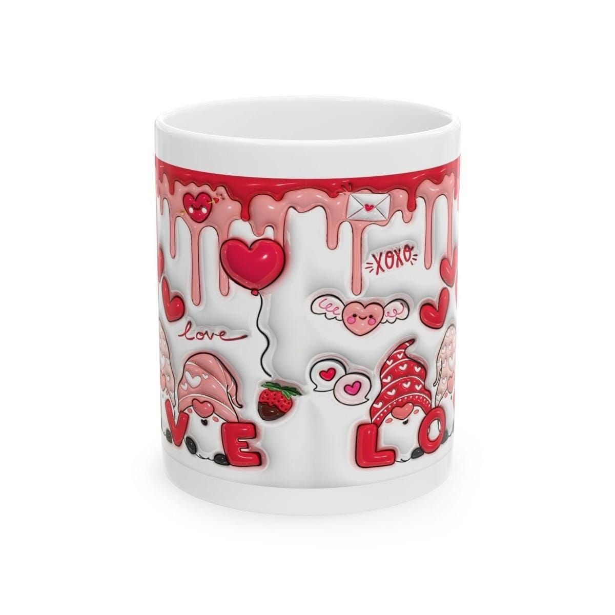 Gonk gnome valentine's love mug gift cute hearts 3d style drip effect - perfect for valentine's - drinkware, tumblers cup coffee reusable ce