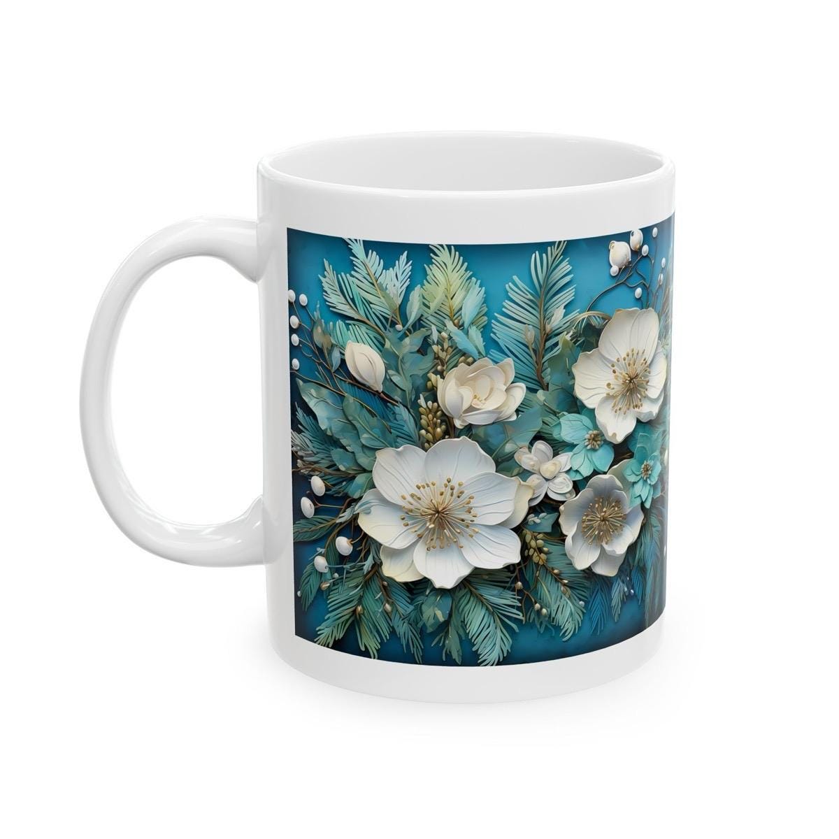 Winter christmas flowers 3d mug - secret santa - stocking filler - perfect gift - gifts drinkware tumbler washable reusable reuse ceramic cu