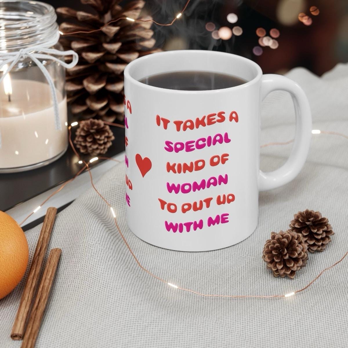 Funny cute valentine’s day mug gift - it takes a special type of women to put up with me - tumblers, drinkware cup washable bottles reusab
