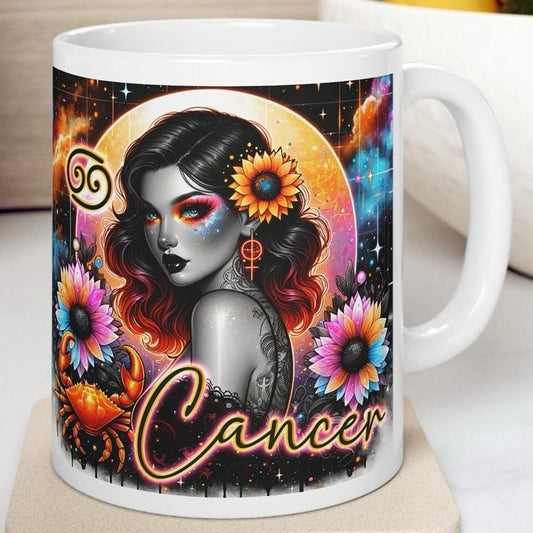 Cancer star sign astrology mug - perfect gift for coffee lovers - drinkware washable reusable reuse cup tumbler ceramic cute  mug novelty mu
