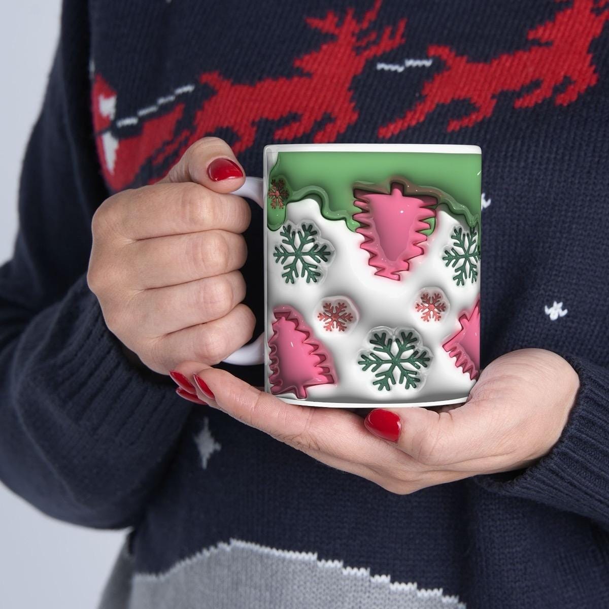 Christmas tree snowflake mug - 3d style - perfect for festive parties - drinkware, cup reusable tumblers washable reuse ceramic coffee obses
