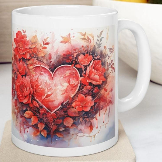 Cute floral heart mug - perfect xmas valentines christmas gift for secret santa or stocking filler - perfect for drinking - drinkware washab
