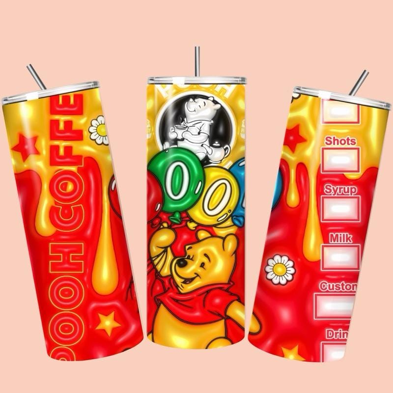 Winnie pooh tumbler 20oz - cute design for drinking enthusiasts - portable flask for on-the-go beverages drinkware mug water bottles bottled