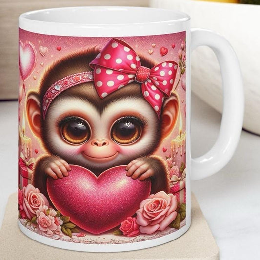 Cute monkey chimp valentine's heart mug - perfect love gift for drinkware fans - tumblers cup washable reusable ceramic coffee reuse christm
