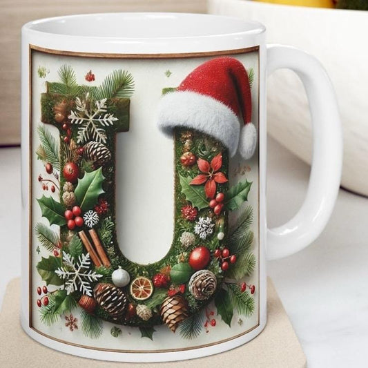 Personalised 'u' edition christmas mug - unique gift for xmas - stocking filler - drinkware washable reusable reuse ceramic cup tumbler coff