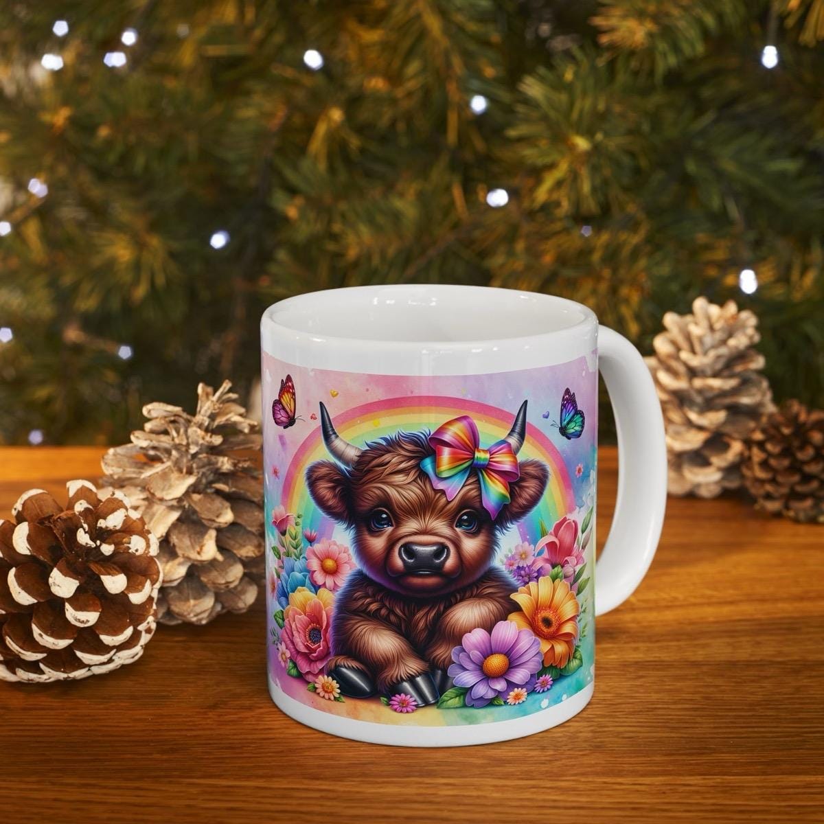 Cute rainbow highland cow 3d mug - perfect for your morning drinks - drinkware, cup tumblers coffee reusable washable ceramic reuse xmas mug