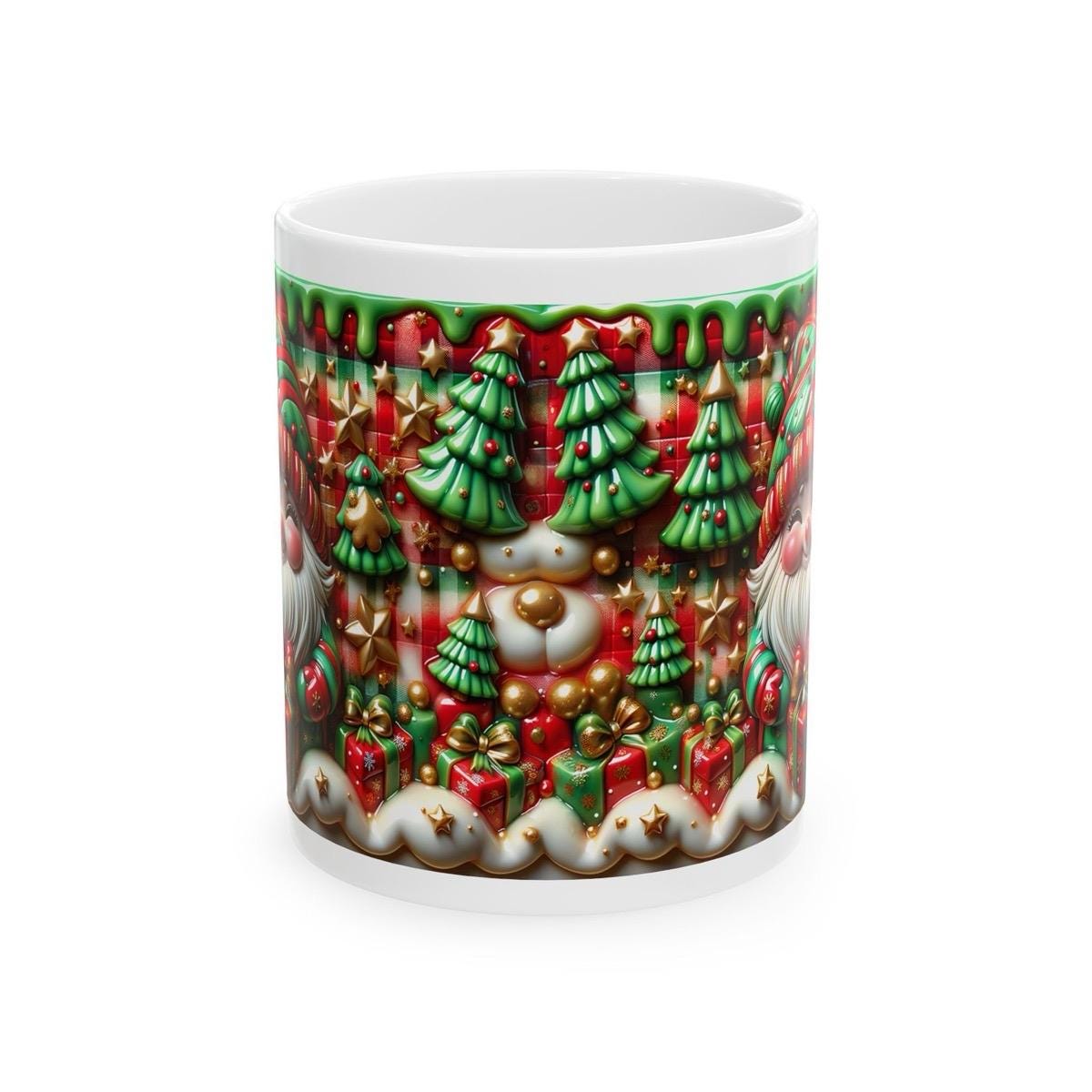 3d sparkly festive baby santa mug - cozy holiday design with red and green accents - perfect christmas gift drinkware reuse reusable washabl