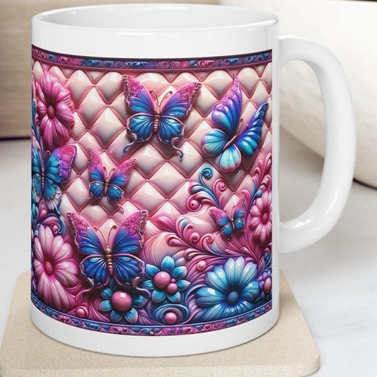 Floral butterfly 3d quilted mug - perfect for coffee and tea drinkware tumbler washable cup reusable reuse ceramic xmas mugs festive cute gi