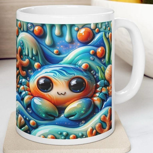 Cute baby crab in ocean 3d mug - perfect for kids drinkware tumbler cup washable reusable ceramic coffee reuse xmas mugs tea festive beach b
