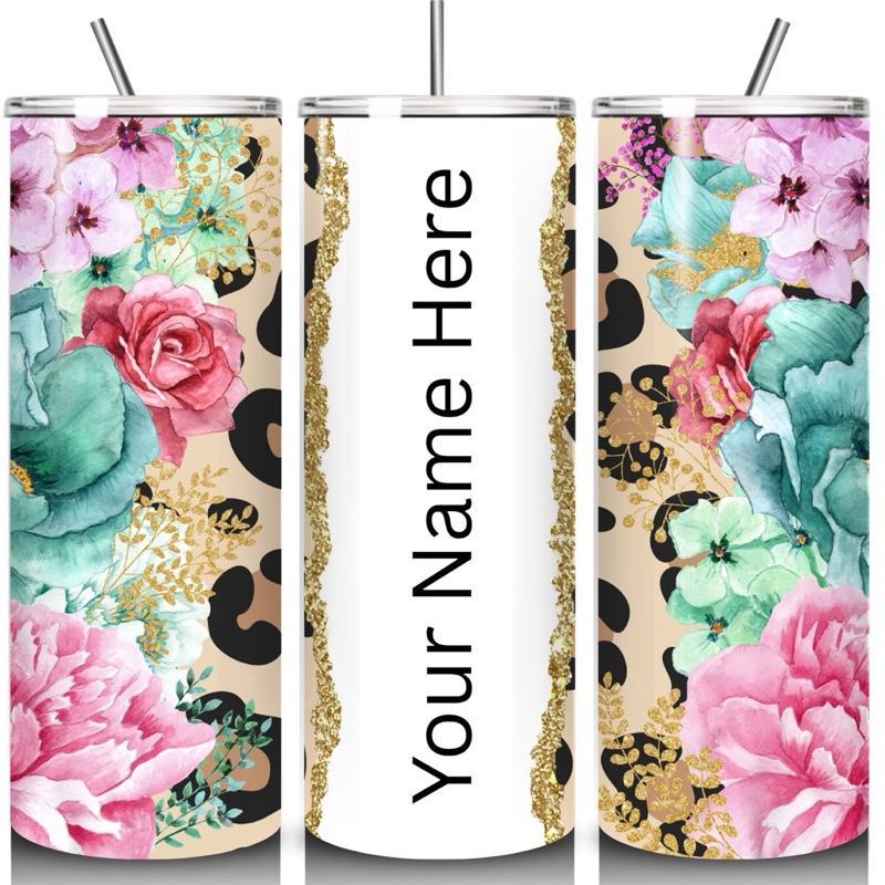 Floral leopard cute tumbler 20oz - perfect for on-the-go hydration - vacuum flask - cup drinkware mug bottles water bottles bottled