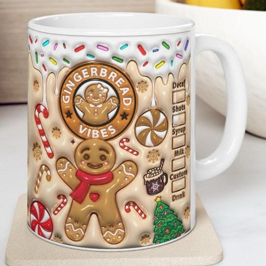 Cute gingerbread 3d style mug - christmas xmas festive gift for coffee and tea lovers - drinkware tumbler washable reusable cup reuse cerami