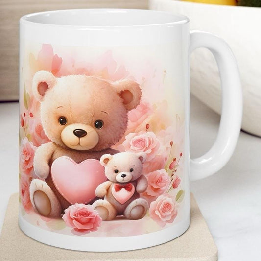 Cute bear mug with love hearts - perfect valentine's gifts for boyfriend, girlfriend, or husband drinkware tumbler cup reusable washable reu