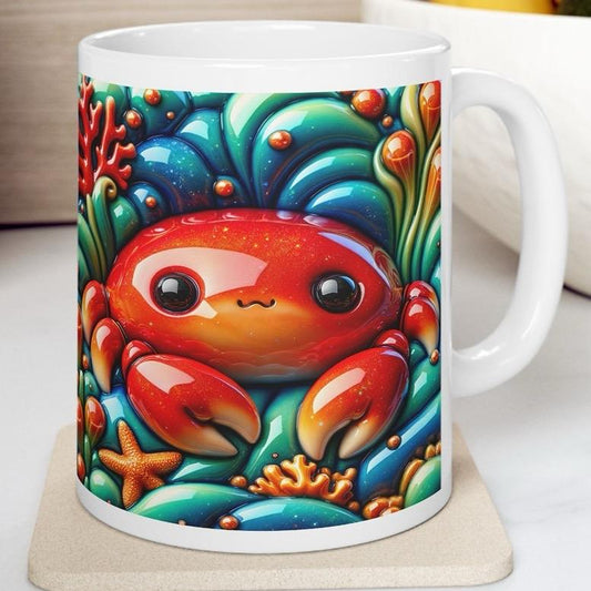 Cute red crab 3d mug - perfect for your morning drinks - drinkware, tumblers cup bottles reusable washable reuse coffee ceramic xmas mugs te