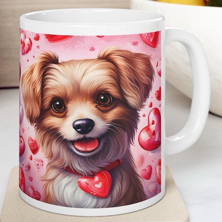 Puppy dog cute valentines mug gifts xmas - perfect for drinking hot beverages - cup, drinkware tumblers washable ceramic coffee reusable reu