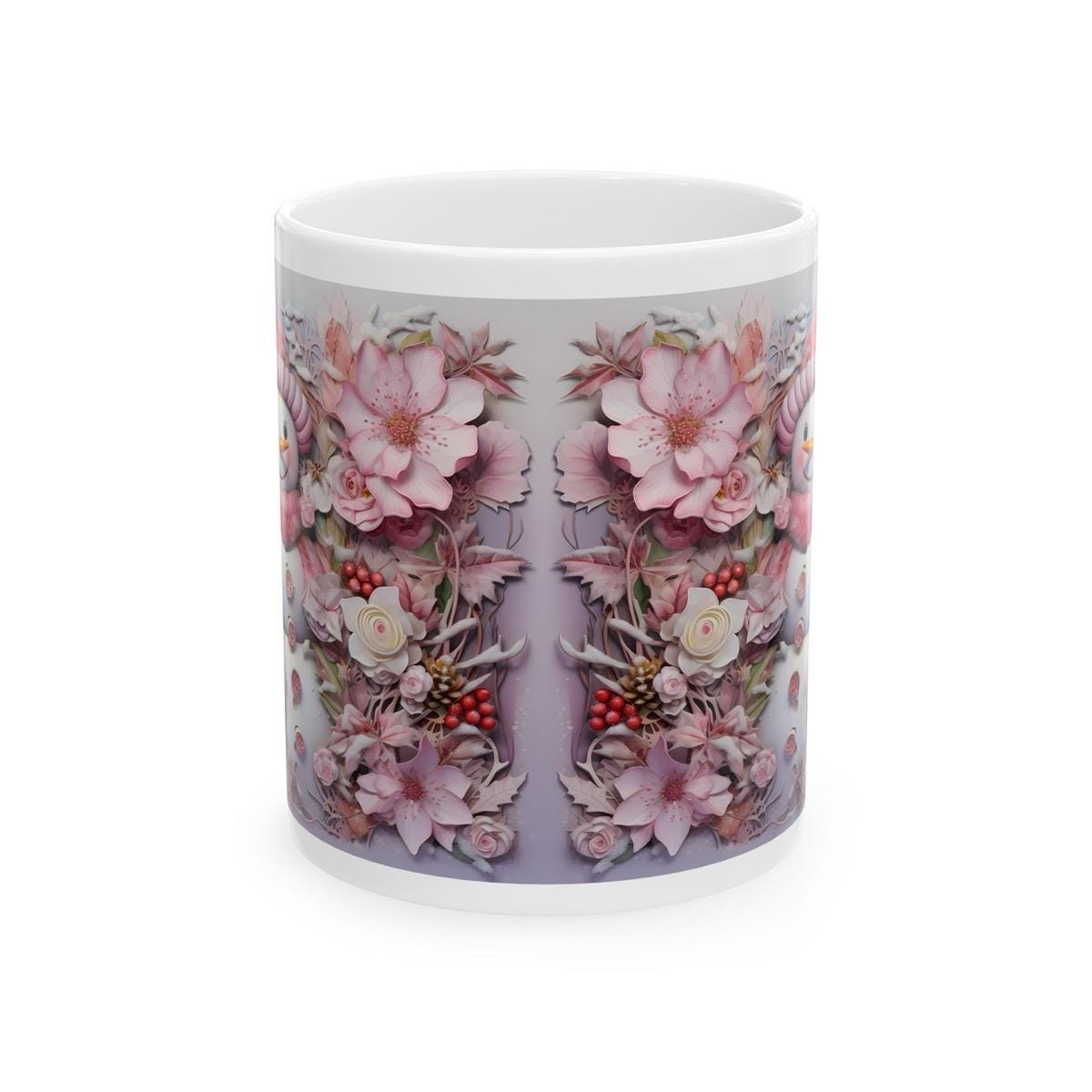 Pink 3d snowman mug - perfect christmas stocking filler gift - gifts drinkware tumbler reusable cup washable ceramic reuse coffee xmas mugs