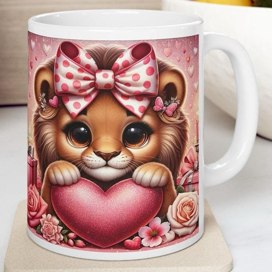 Cute lion heart design valentine's mug - perfect for your morning drinks - cup, drinkware tumblers bottles reusable washable reuse coffee gi