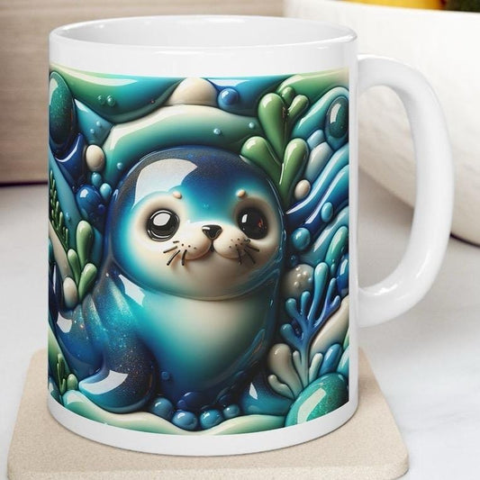 Cute seal 3d mug - perfect for your morning drinks - drinkware, tumblers cup bottles washable ceramic reusable reuse coffee xmas mugs tea fe