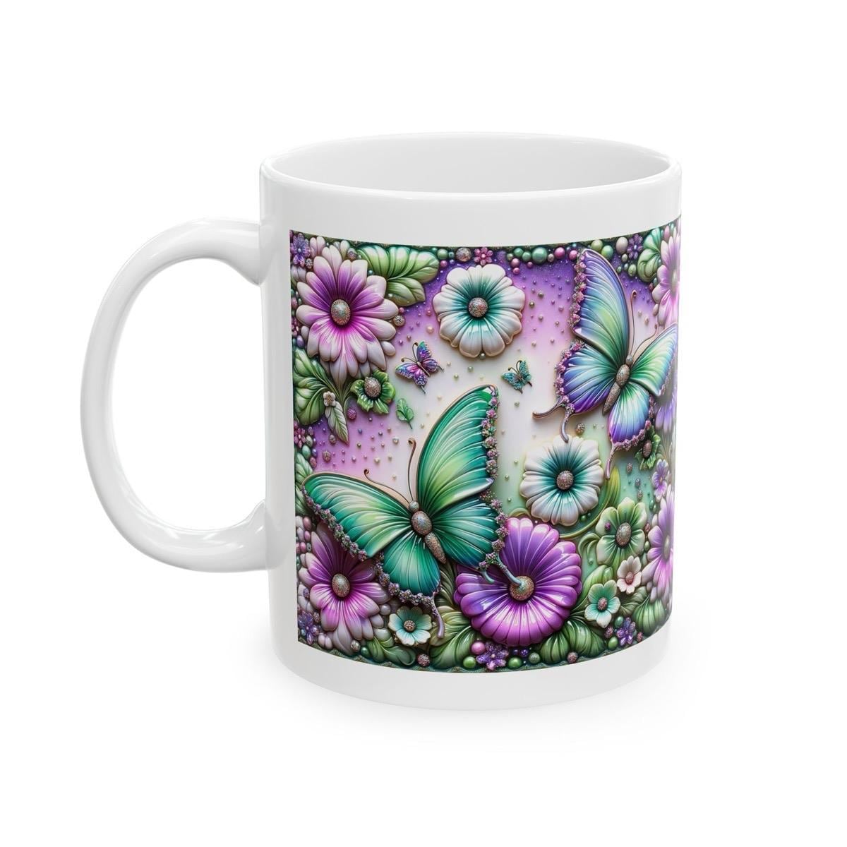 Purple magical butterfly flower 3d mug - perfect for coffee and tea - drinkware reusable tumbler washable cup reuse ceramic xmas mugs cute