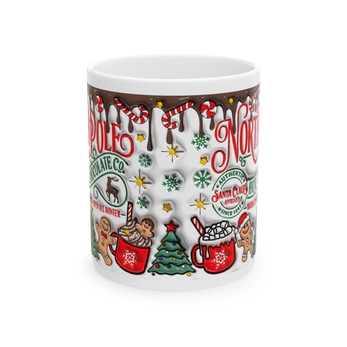 North pole hot chocolate christmas 3d mug - perfect secret santa stocking filler gift - drinkware tumbler cup washable reuse reusable cerami