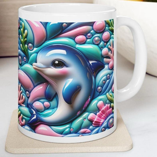 Dolphin dreams 3d mug - perfect for your morning drinks - tumblers, drinkware cup ceramic bottles reuse washable coffee reusable glass xmas