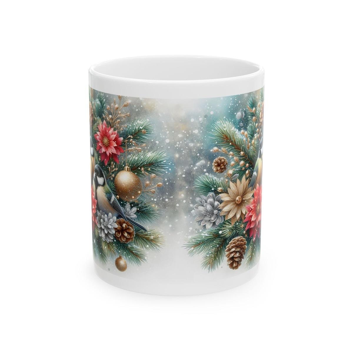 Flower birds christmas mug for hot beverages - drinkware reusable tumbler washable cup reuse coffee ceramic xmas mugs tea festive