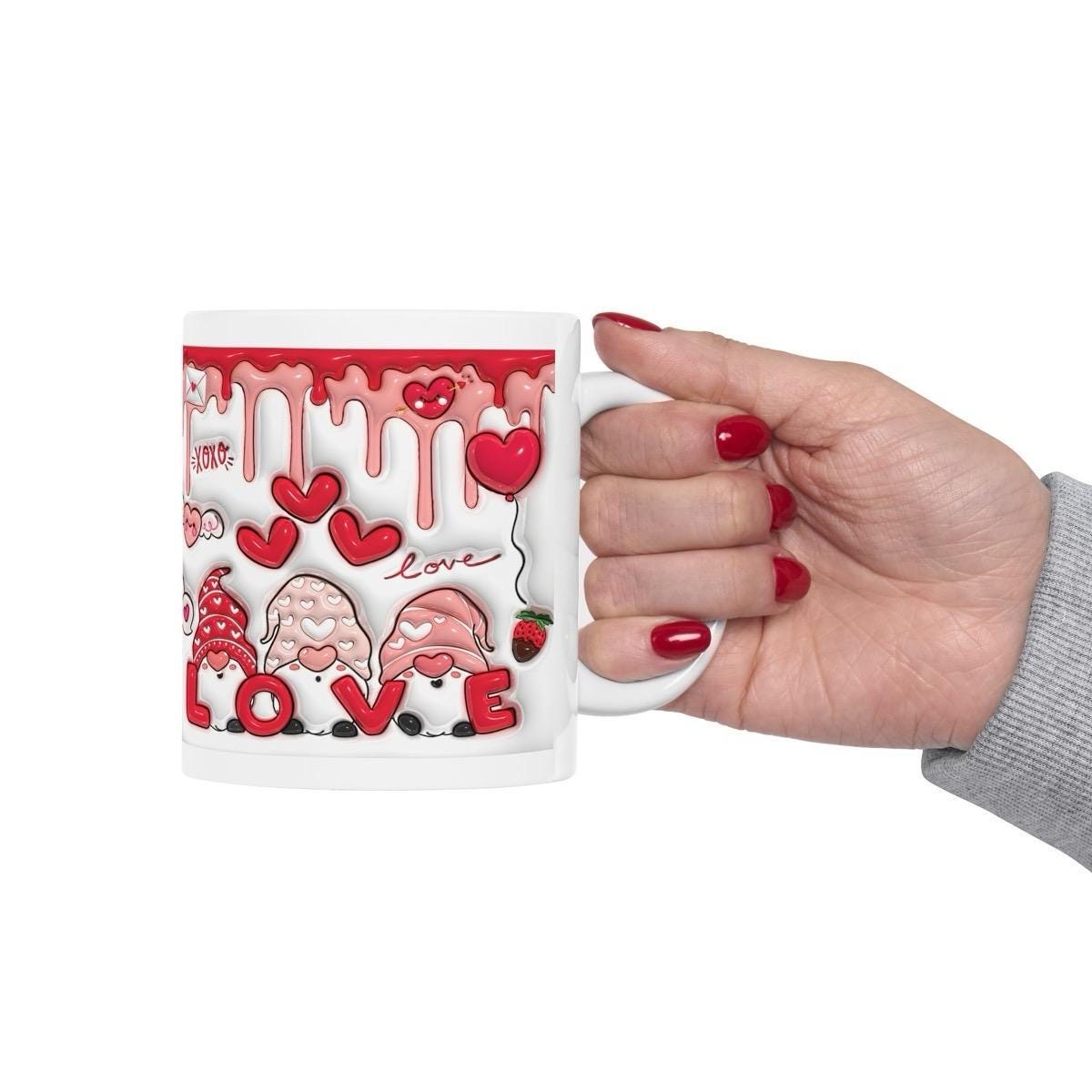 Gonk gnome valentine's love mug gift cute hearts 3d style drip effect - perfect for valentine's - drinkware, tumblers cup coffee reusable ce