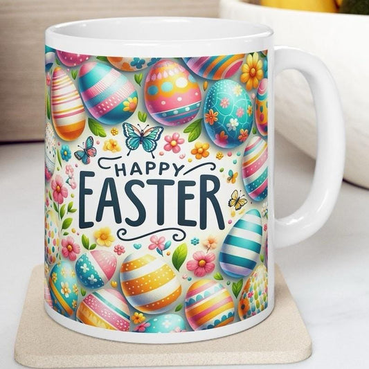 Happy easter mug - cute gift - perfect for hot drinks - drinkware, tumblers cup bottles reusable washable portable reuse ceramic coffee east