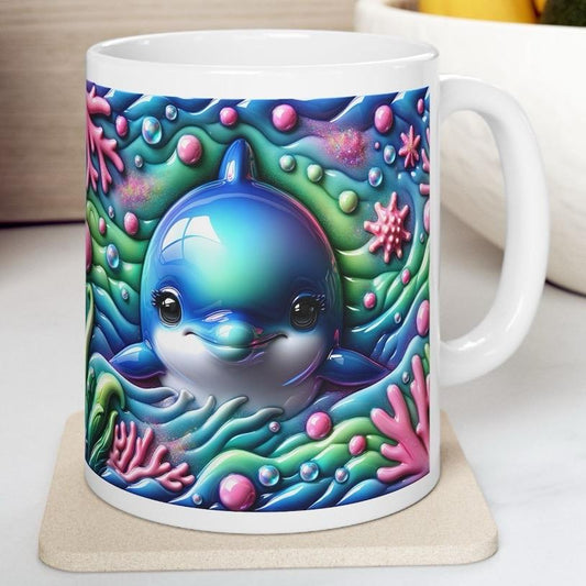 Cute dolphin ocean 3d mug - perfect for your morning drinks - drinkware, cup tumblers ceramic coffee washable reuse reusable xmas mugs tea f