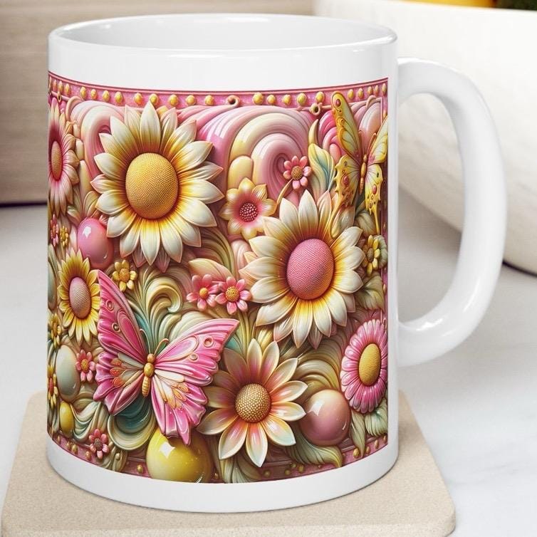 Flowers of dreams butterfly 3d mug - perfect for your morning drinks - tumblers, drinkware reusable washable cup coffee reuse ceramic xmas