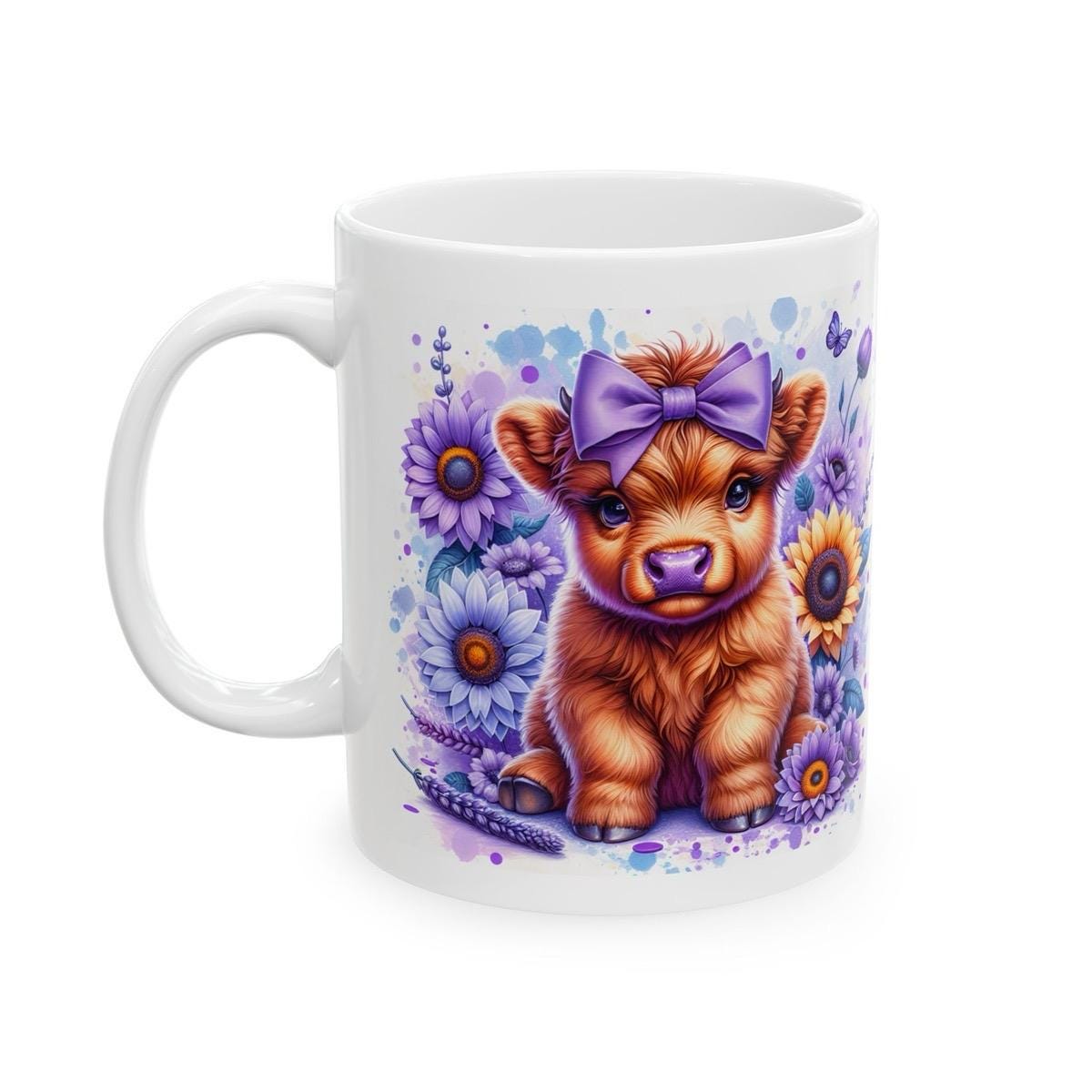 Highland cow in purple flowers 3d mug - perfect for your morning drinks - drinkware washable coffee reusable tumbler reuse ceramic cup xmas