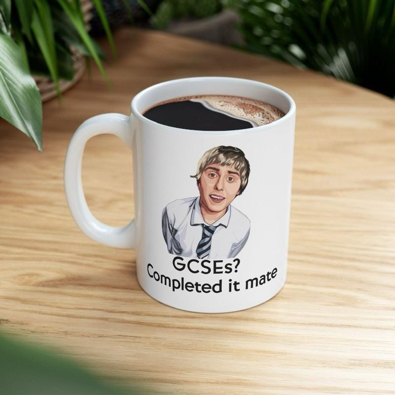 Funny mug - inbetweeners gcse completed it mate mug - funny inbetweeners jay cartwright gift coffee mug drinkware washable reusable tumbler