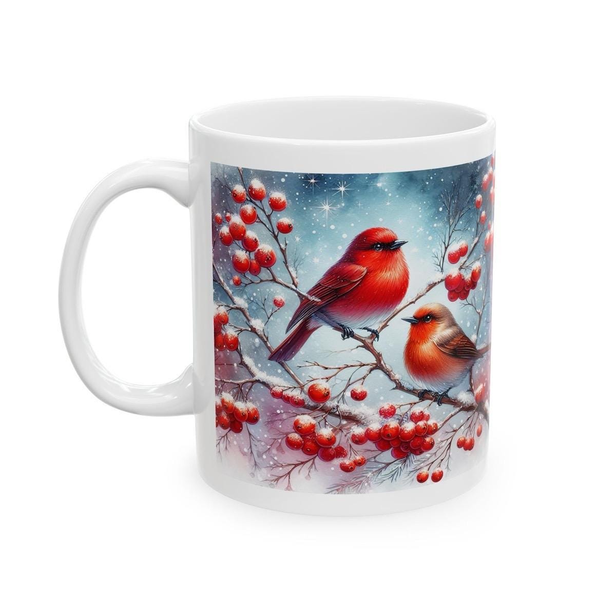 Pair of robins christmas mug - perfect for the festive season - cup, drinkware tumblers bottles reusable washable reuse ceramic coffee xmas