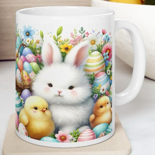 Easter bunny and chicks mug - cute gift - perfect for hot drinks - drinkware, tumblers cup bottles reusable washable portable reuse ceramic