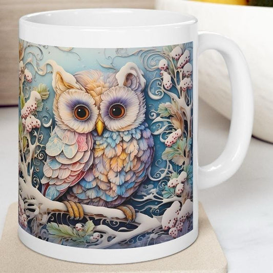 Christmas owl mug - secret santa stocking filler gift drinkware tumbler reusable reuse washable coffee ceramic cup xmas mugs tea festive fun