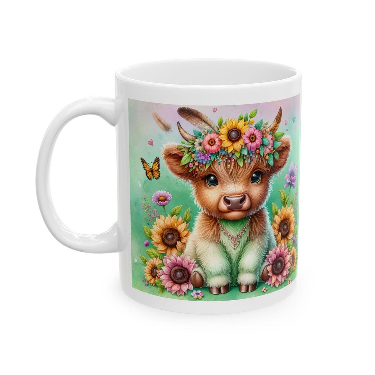 Cute highland cow 3d mug with flowery design - perfect for drinking - drinkware washable tumbler cup reusable ceramic coffee reuse xmas mugs