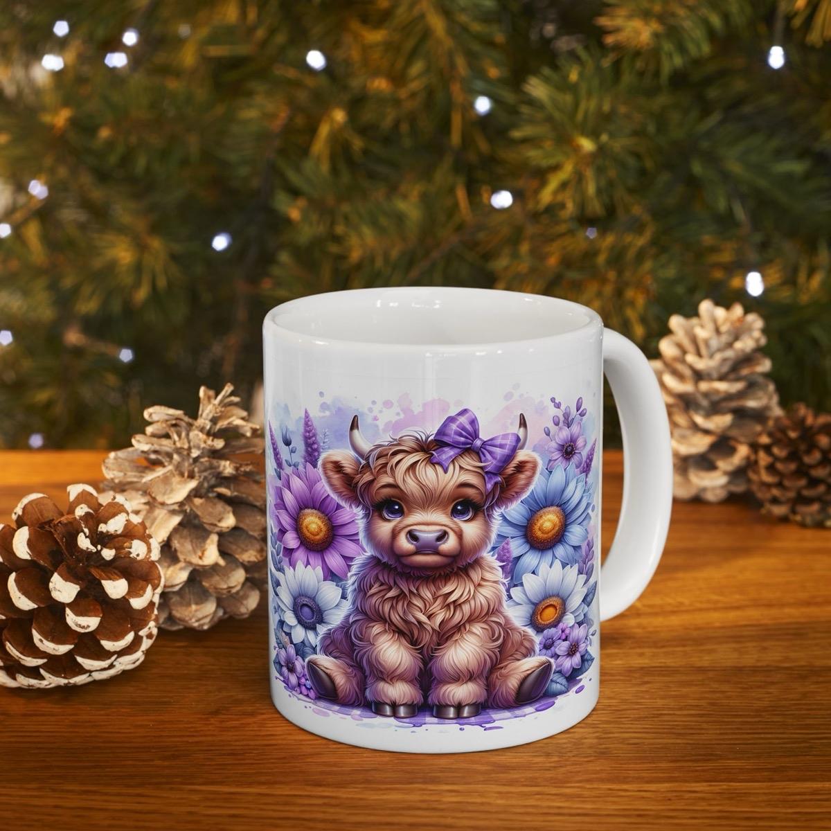 Cute highland cow in purple garden 3d mug - perfect for your morning drinks - drinkware washable coffee tumbler reusable reuse cup ceramic x