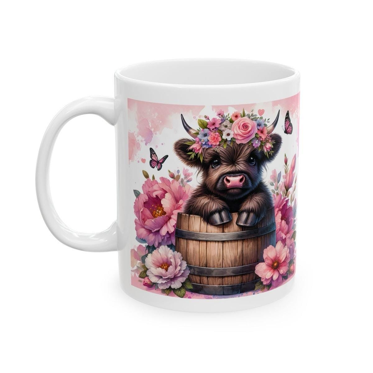 Cute flowery highland cow in barrel 3d mug for drinks - tumblers, drinkware cup washable reusable coffee ceramic reuse xmas mugs tea festive