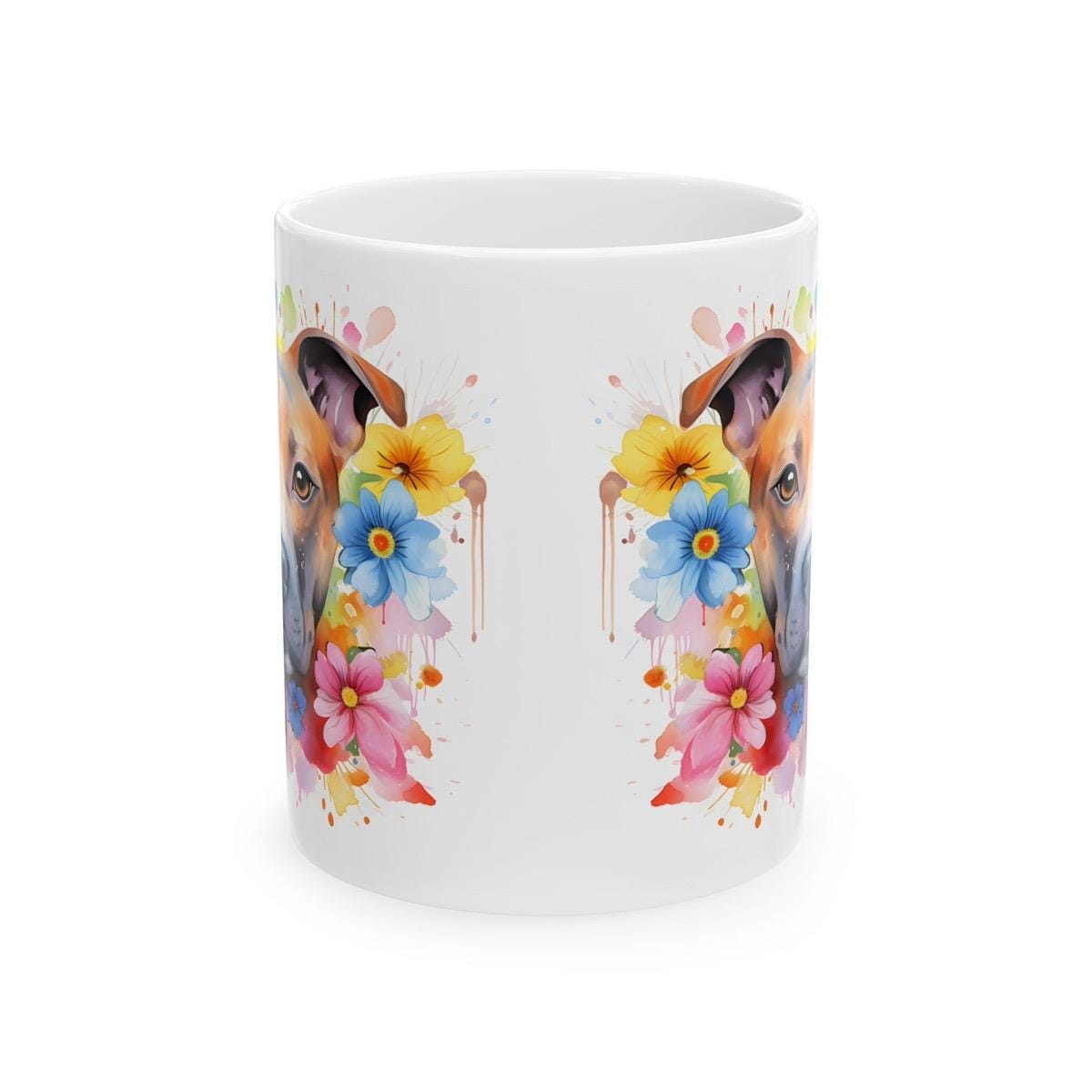 Staffy staffordshire floral art mug - perfect xmas christmas gift for dog lovers - fairy design - drinkware washable reuse coffee reusable t