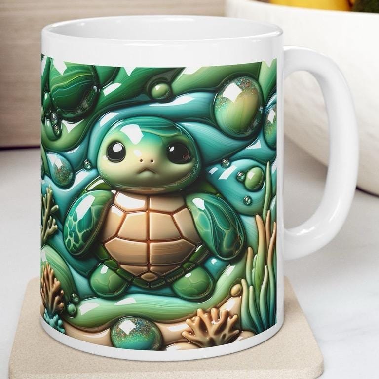 Cute baby turtle 3d mug - perfect for gifts tumblers, drinkware cup bottle bottle washable reusable reusable reuse ceramic coffee xmas mugs