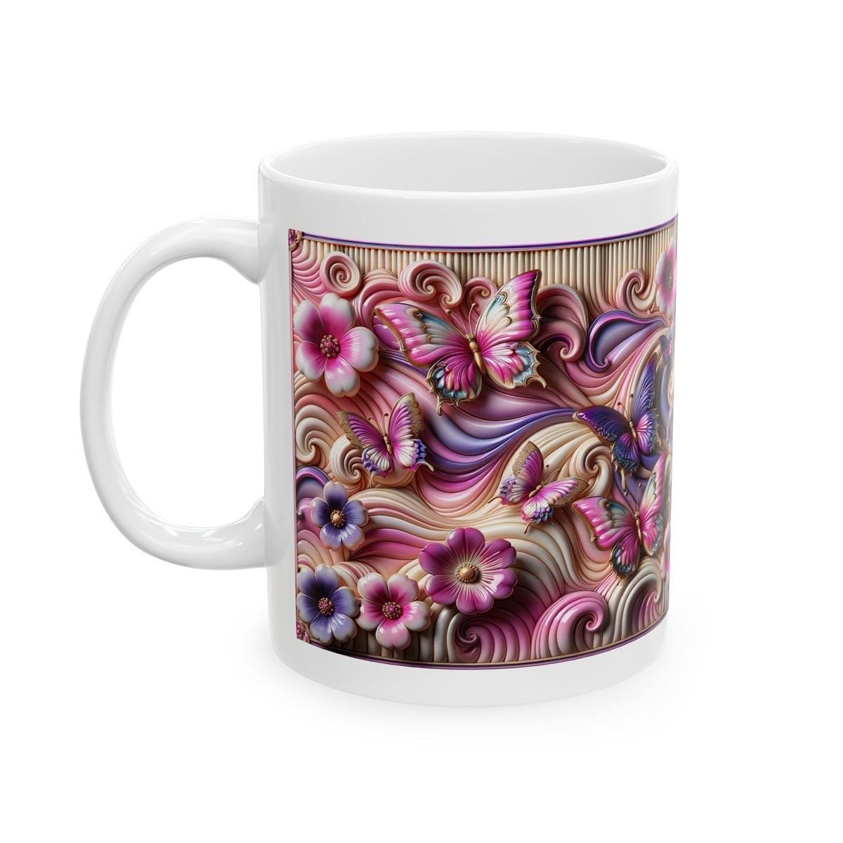 3d swirled butterfly design mug - perfect for coffee and tea - cup, drinkware tumblers bottles reusable washable ceramic reuse xmas mugs fes