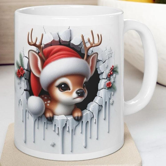 Baby deer christmas 3d mug - perfect for your holiday season - tumblers, drinkware cup bottles washable reusable reuse ceramic coffee xmas m