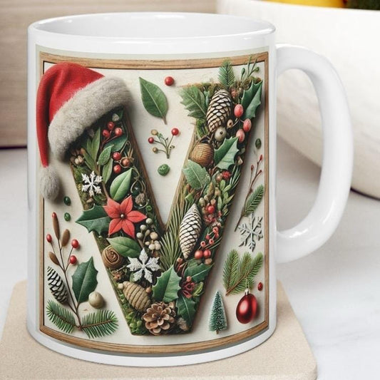 Personalised 'v' edition christmas mug - unique gift for xmas - stocking filler - drinkware washable reusable reuse ceramic cup tumbler coff