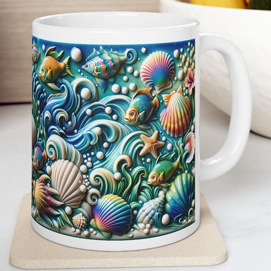Coral reef 3d mug - reusable and perfect for drinks - drinkware washable cup reuse tumbler coffee ceramic xmas mugs tea festive cute girly g